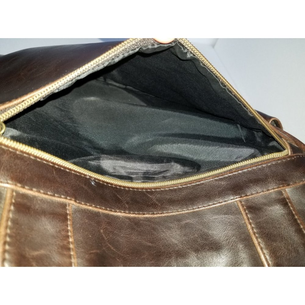 Vintage TOTES Brown Genuine Leather Messenger Bag Crossbody Satchel - Picture 10 of 13